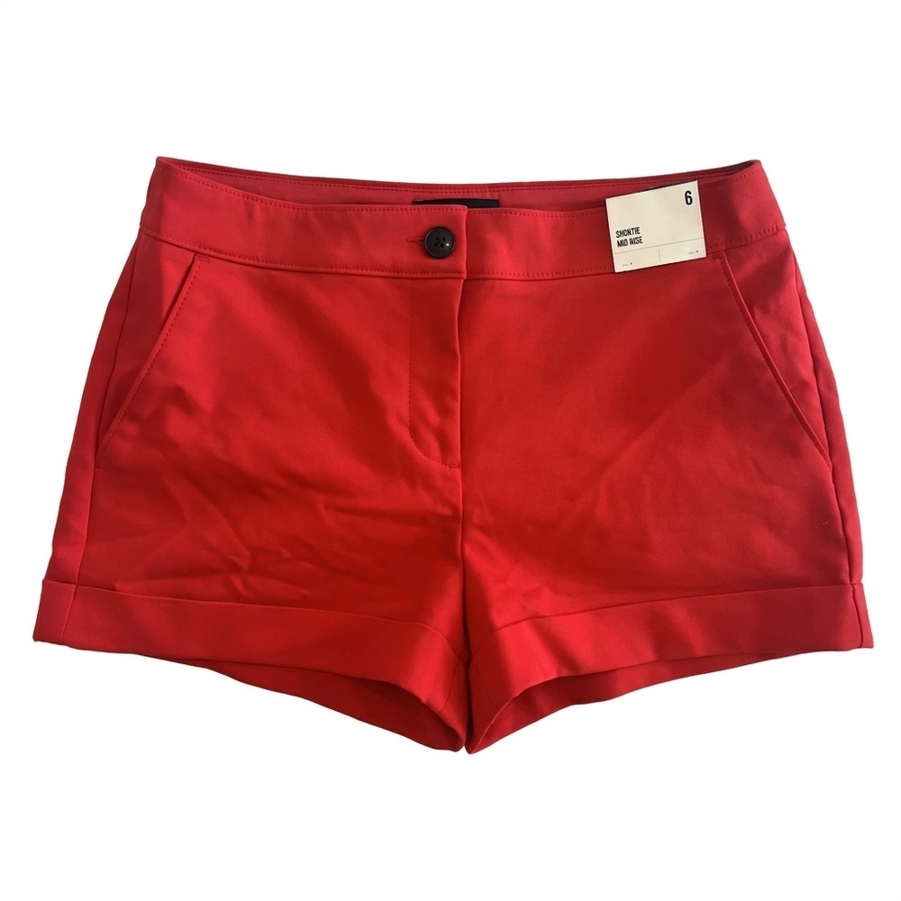 NWT Express Women's Shortie Mid-Rise Shorts Cuffed Pockets Stretch Preppy Size 6 - Picture 1 of 9